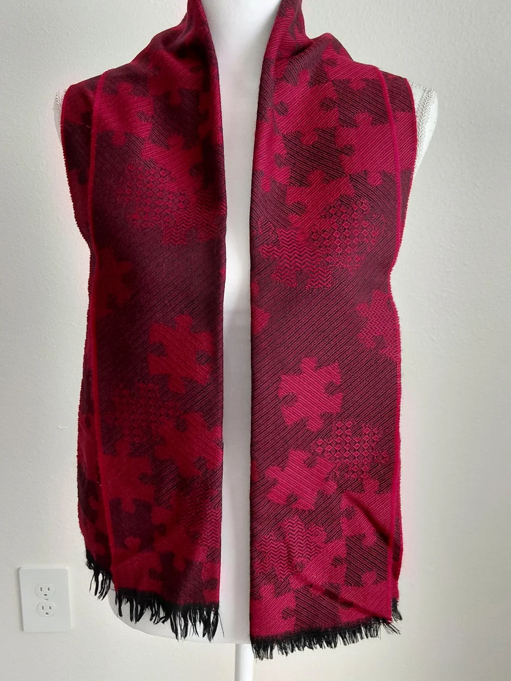 Red & Black Jacquard Wool Scarf for Men